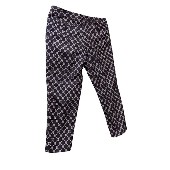 Talbots Capri Pants 10P Navy Geometric Flat Front Straight High Waist Preppy - Picture 2 of 7